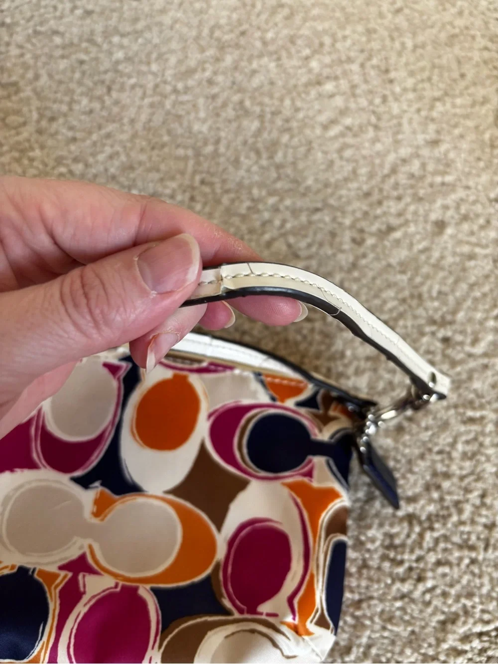 Coach Multicolor Signature Wristlet - Pink, Orange, Navy & Brown